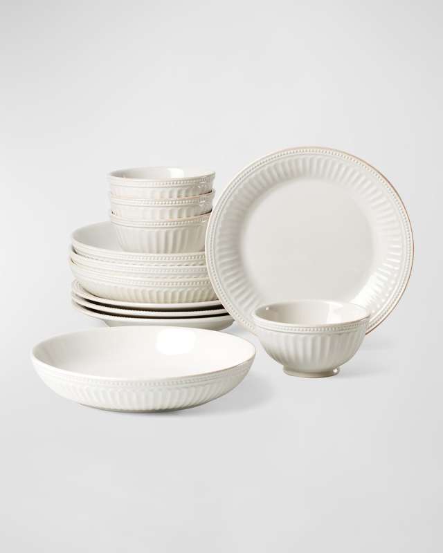 French Perle Groove 12-Piece Dinnerware Set, Service for 4